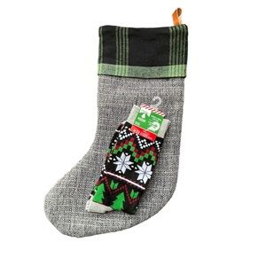 Tweed Christmas Stocking with Green Plaid with Bonus Holiday Socks!